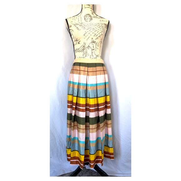 Sfizio Multicolor Striped Pleated Midi Maxi Skirt Size Small Pockets A Line - Picture 2 of 6